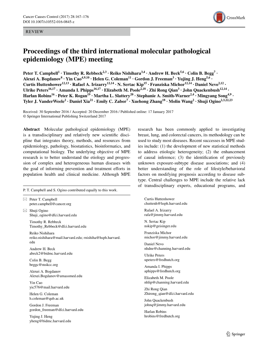 Proceedings of the Third International Molecular Pathological Epidemiology (MPE) Meeting
