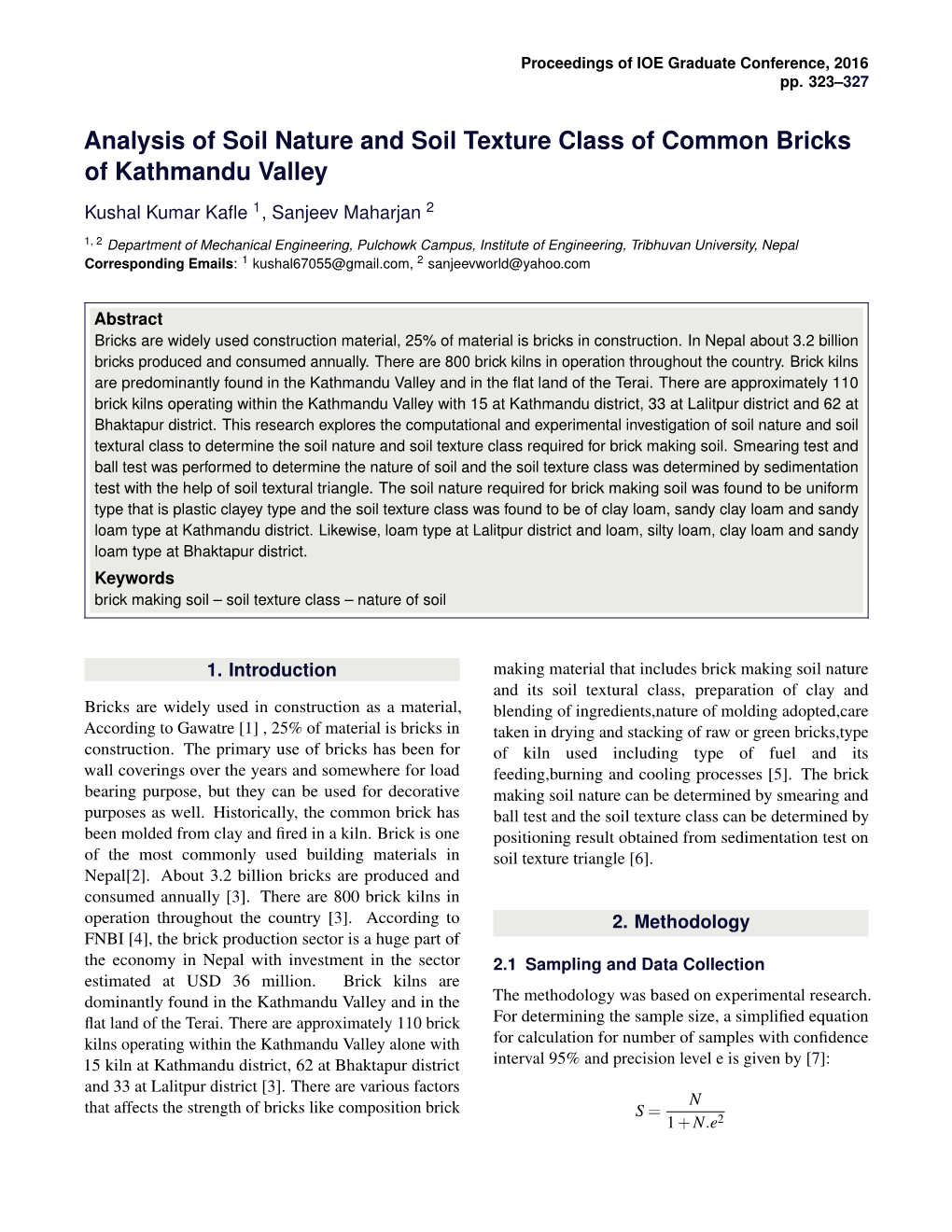 Analysis of Soil Nature and Soil Texture Class of Common Bricks of Kathmandu Valley