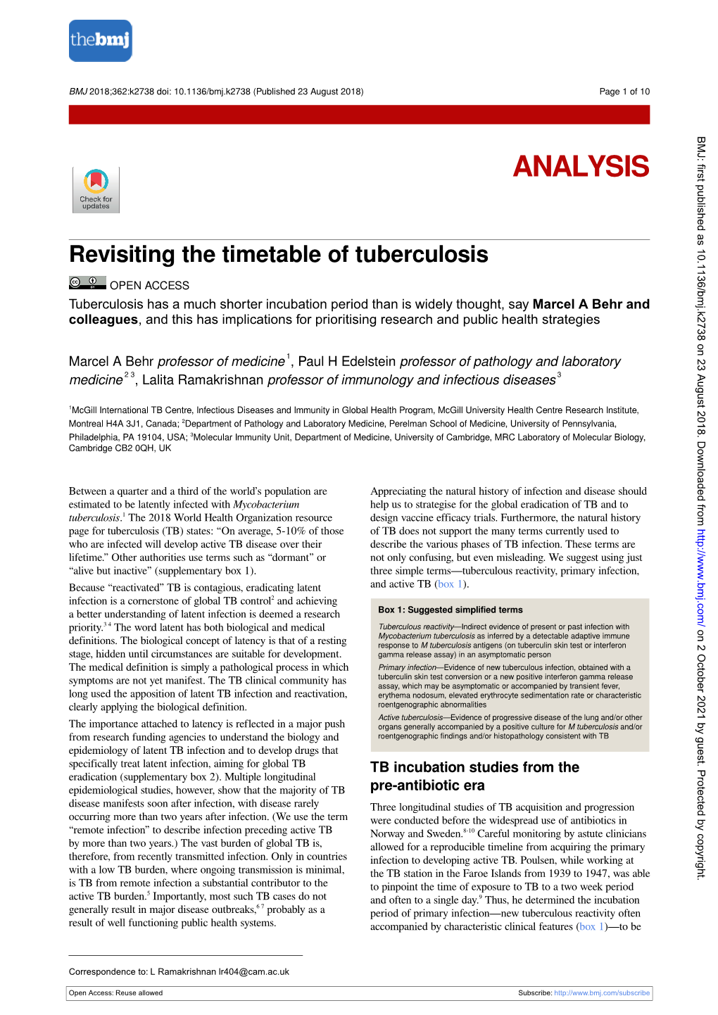 Revisiting the Timetable of Tuberculosis