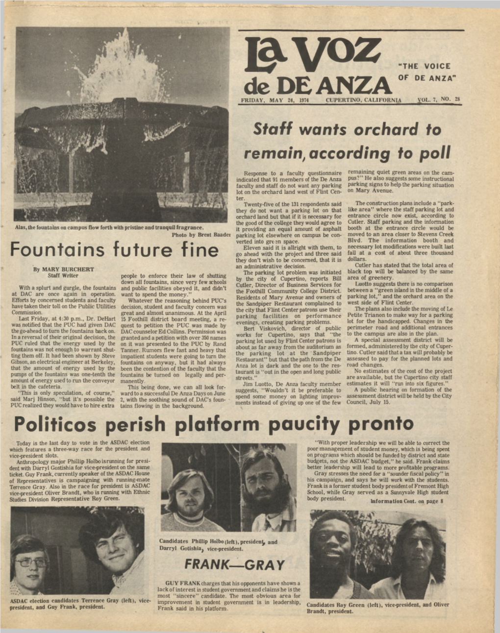 De DE ANZA of DE ANZA’ FRIDAY, MAY 24, 1974 CUPERTINO, CALIFORNIA VOL