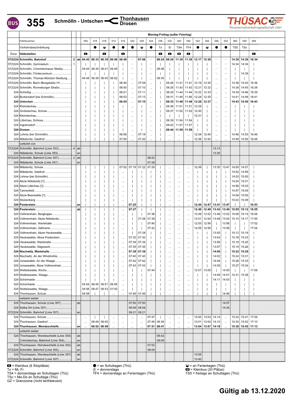 Regulärer Fahrplan