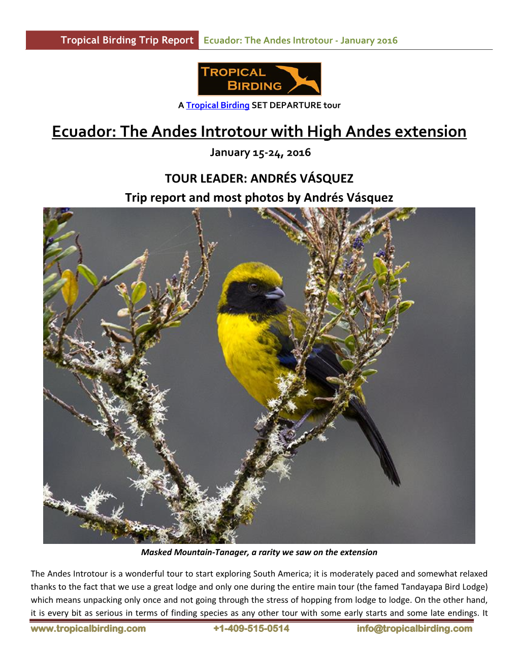 Ecuador: the Andes Introtour - January 2016