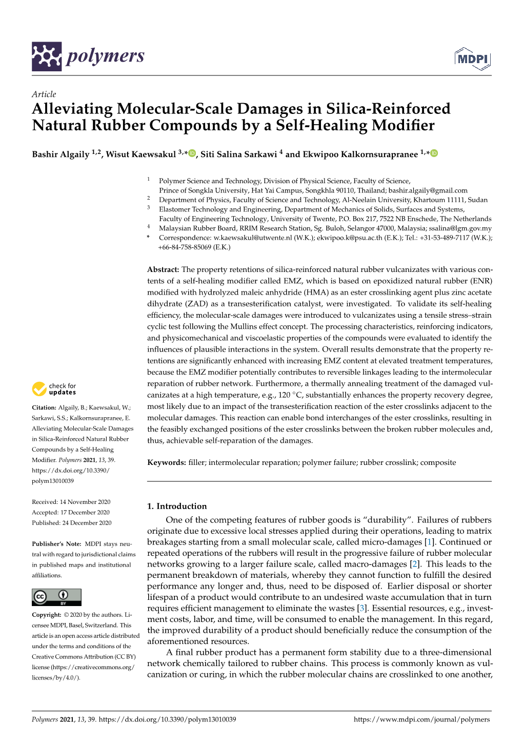 Alleviating Molecular-Scale Damages in Silica-Reinforced Natural Rubber Compounds by a Self-Healing Modiﬁer