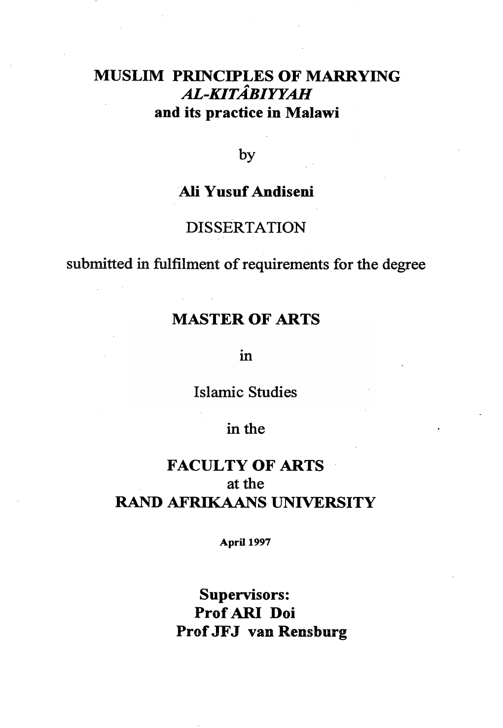 Muslim Principles of Marrying Al-Kitabiyyah and It Practice in Malawi