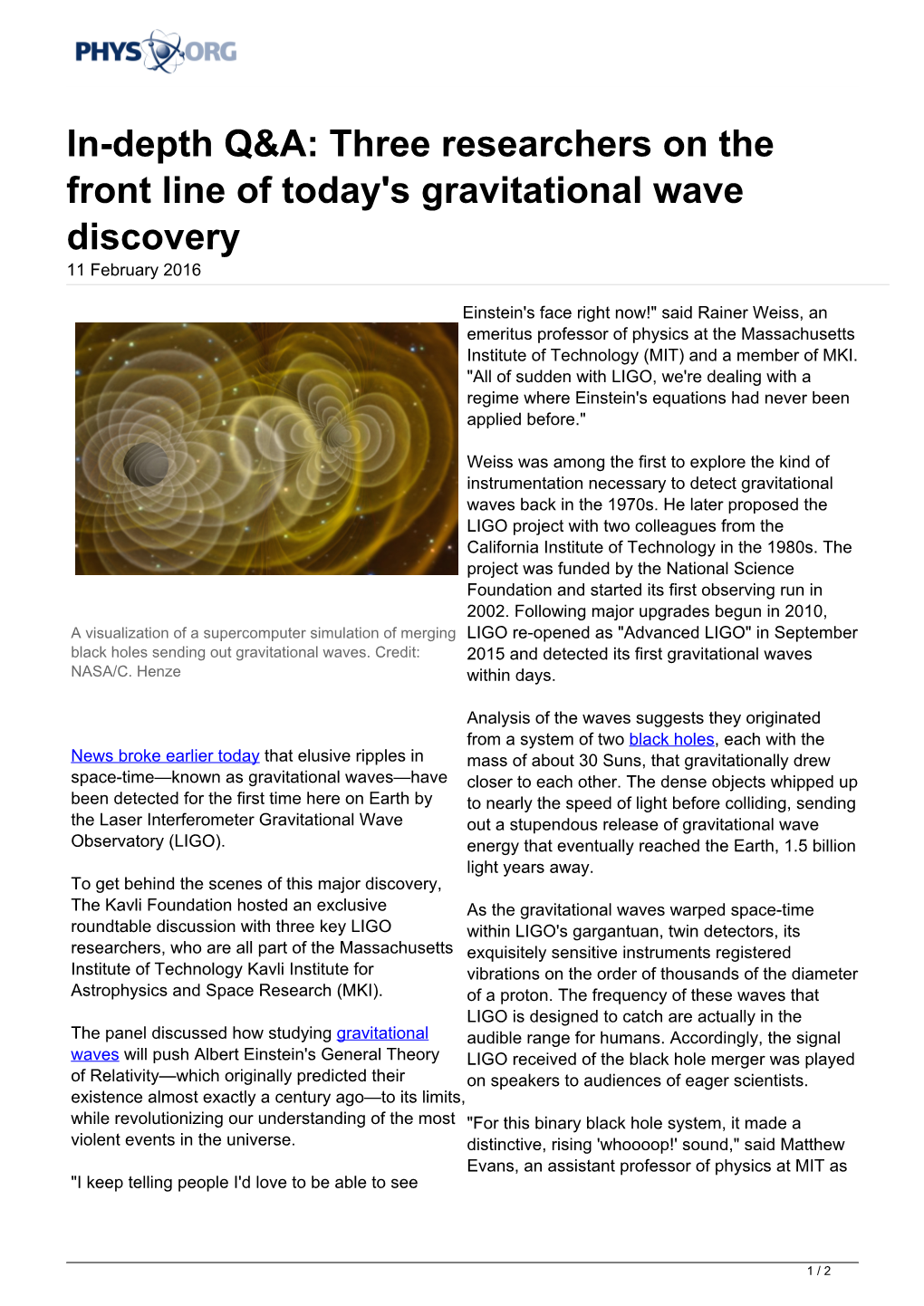 Three Researchers on the Front Line of Today's Gravitational Wave Discovery 11 February 2016