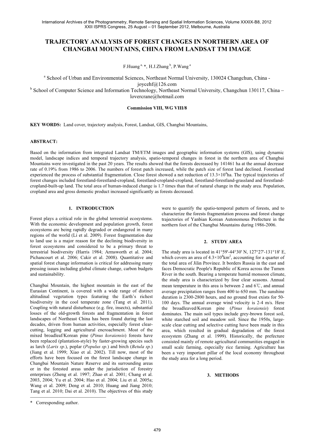 Trajectory Analysis of Forest Changes in Northern Area of Changbai Mountains, China from Landsat Tm Image