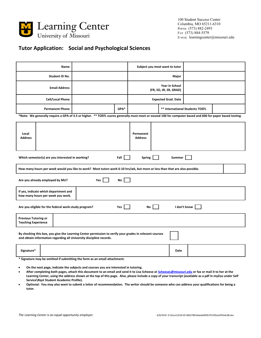 Tutor Application: Social and Psychological Sciences