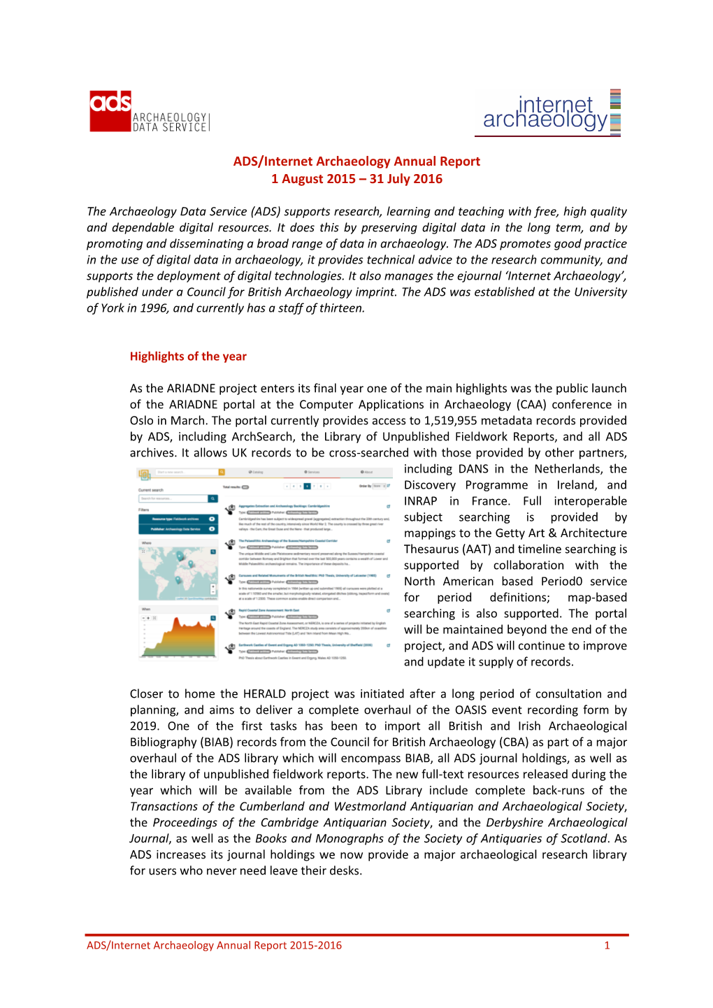 ADS/Internet Archaeology Annual Report 1 August 2015 – 31 July 2016