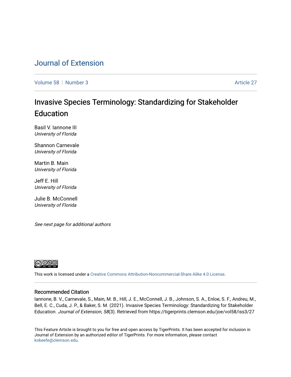 Invasive Species Terminology: Standardizing for Stakeholder Education