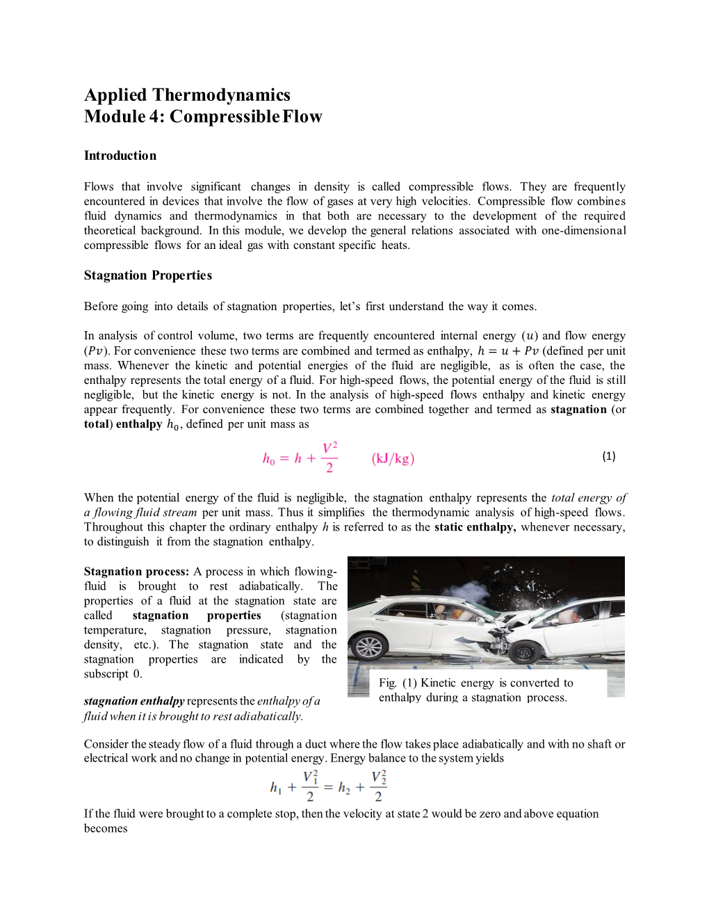 Applied Thermodynamics Module 4: Compressible Flow