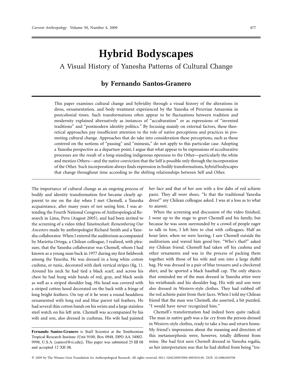 Hybrid Bodyscapes a Visual History of Yanesha Patterns of Cultural Change