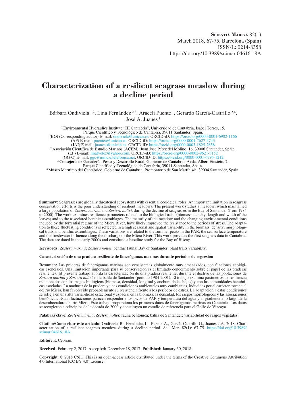 Characterization of a Resilient Seagrass Meadow During a Decline Period