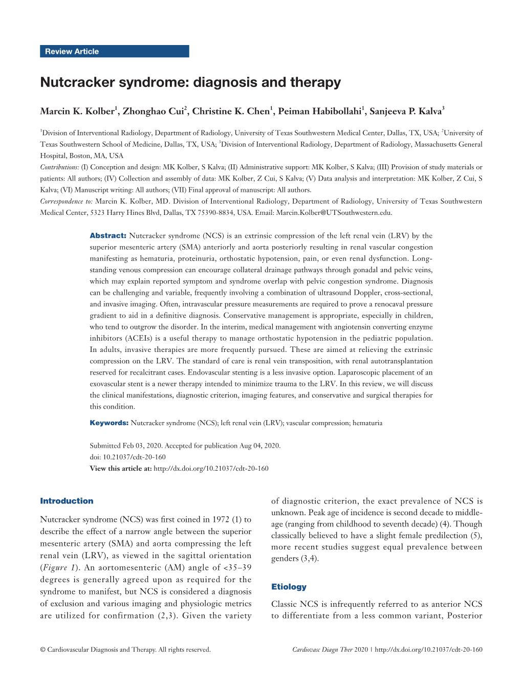 Nutcracker Syndrome: Diagnosis and Therapy