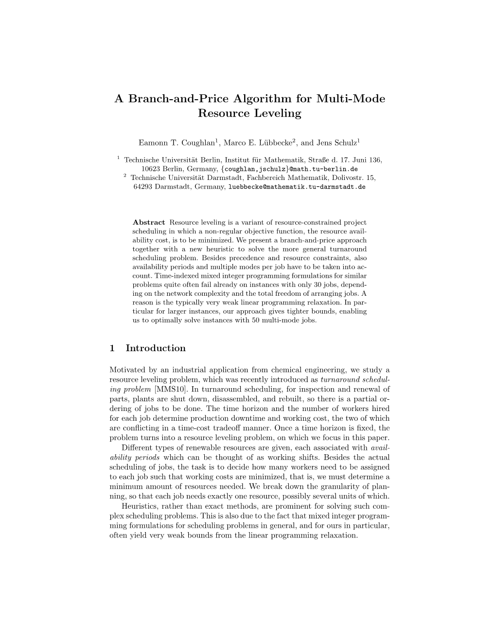 A Branch-And-Price Algorithm for Multi-Mode Resource Leveling