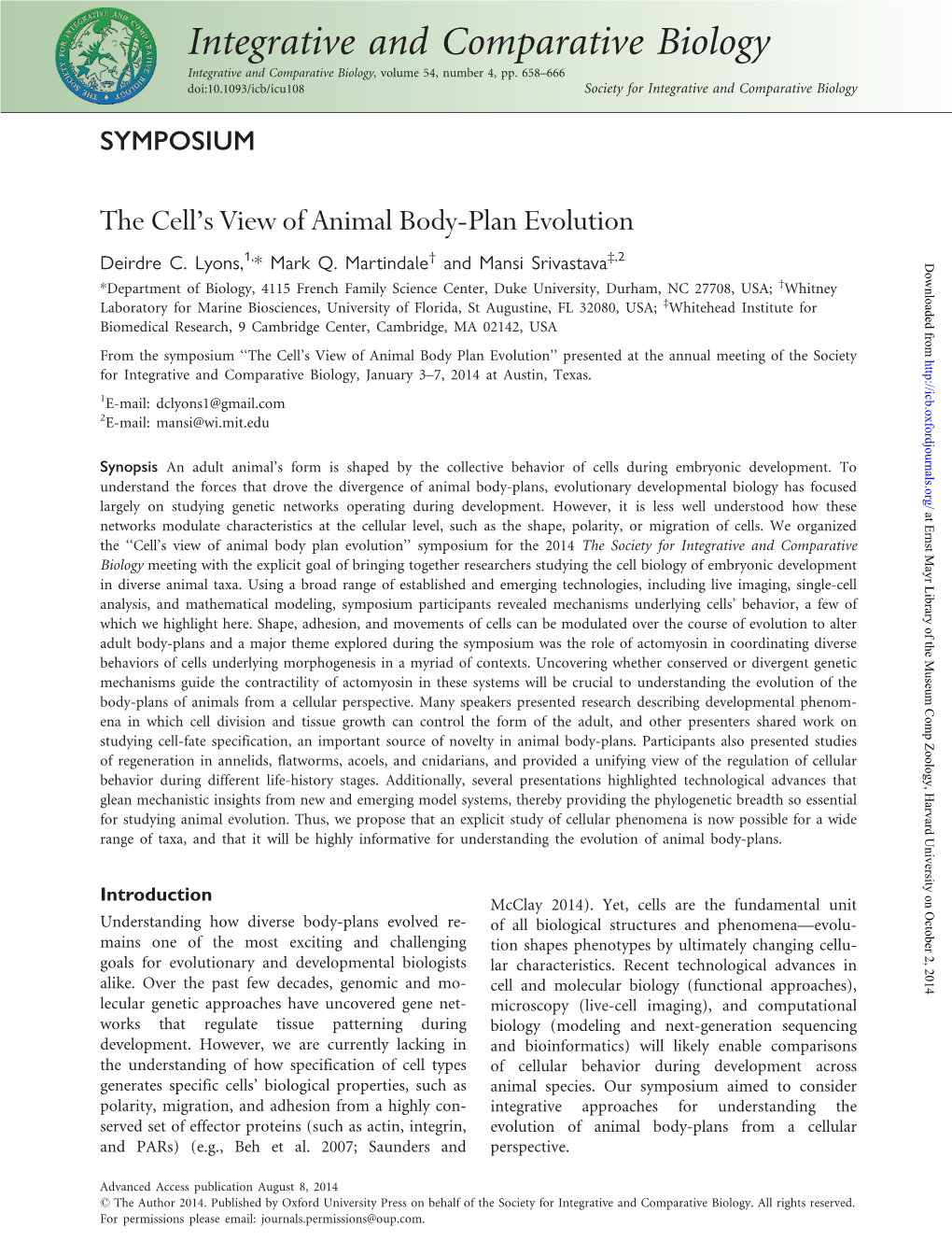 Integrative and Comparative Biology Integrative and Comparative Biology, Volume 54, Number 4, Pp