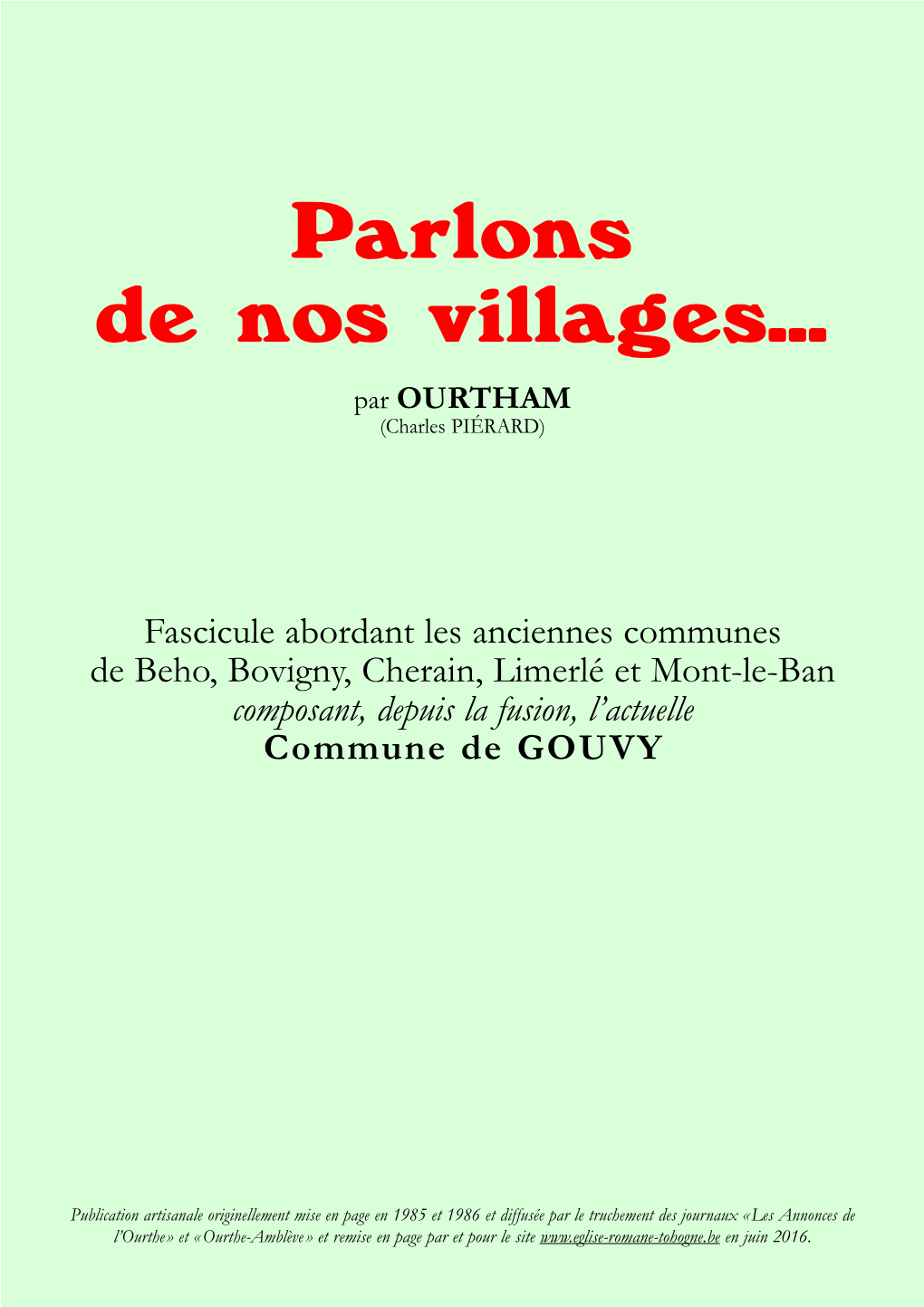 Parlons De Nos Villages, Commune De Gouvy Parlons De Nos Villages