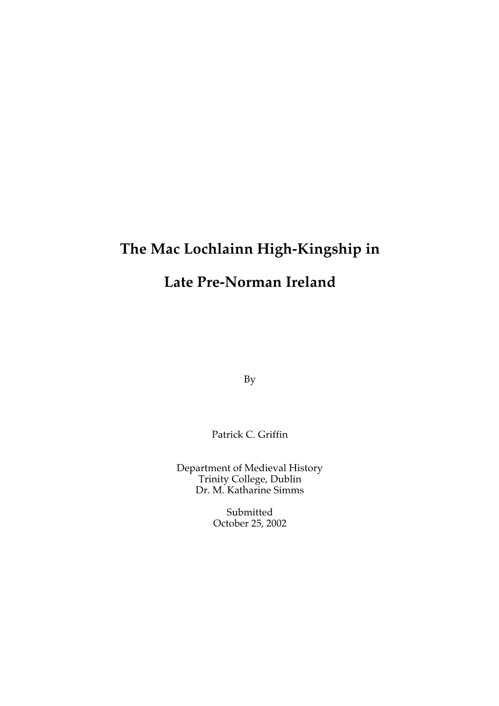 The Mac Lochlainn High-Kingship in Late Pre-Norman Ireland