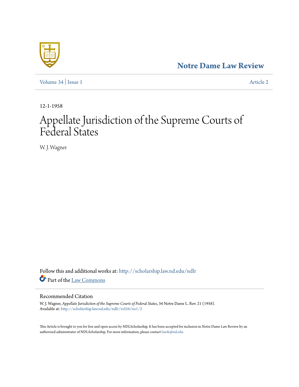 Appellate Jurisdiction of the Supreme Courts of Federal States W