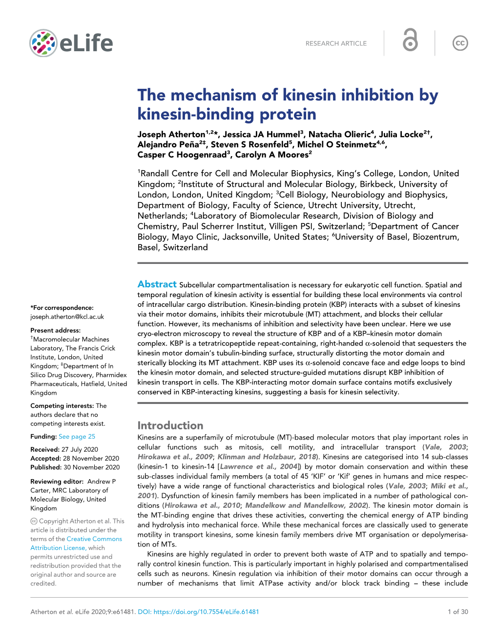 The Mechanism of Kinesin Inhibition by Kinesin-Binding Protein