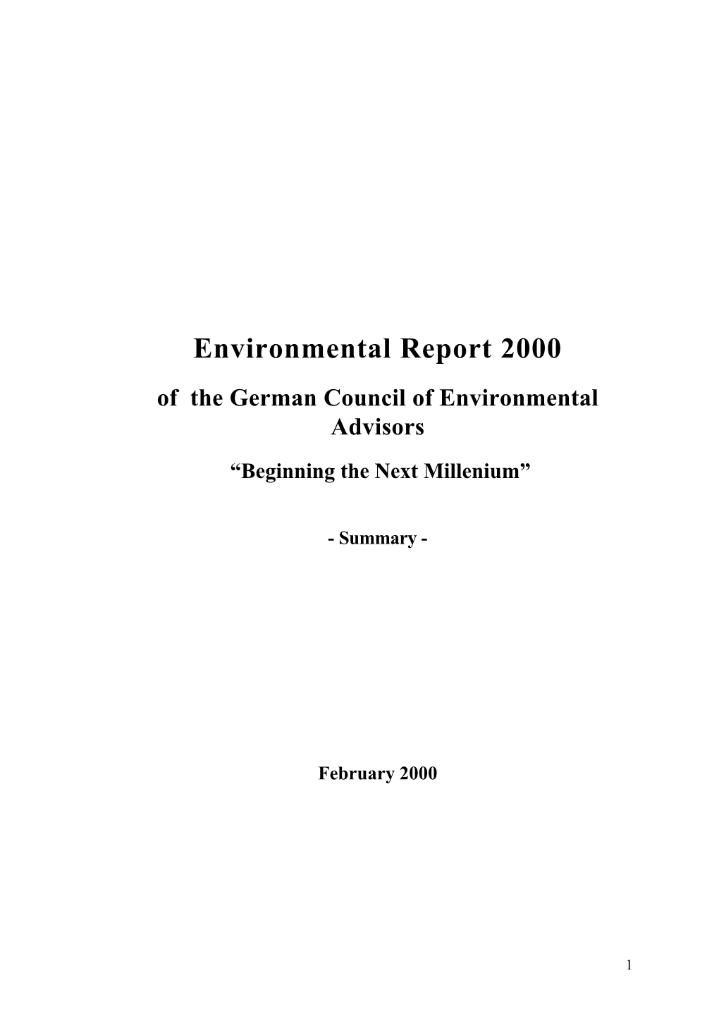 Environmental Report 2000 of the German Council of Environmental Advisors