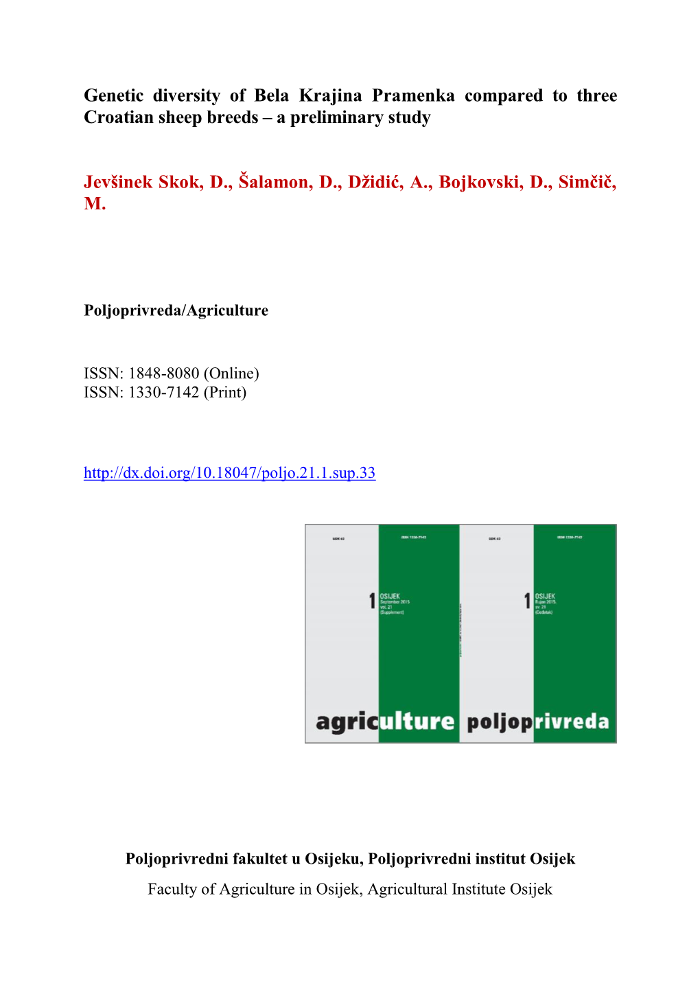 Genetic Diversity of Bela Krajina Pramenka Compared to Three Croatian Sheep Breeds – a Preliminary Study