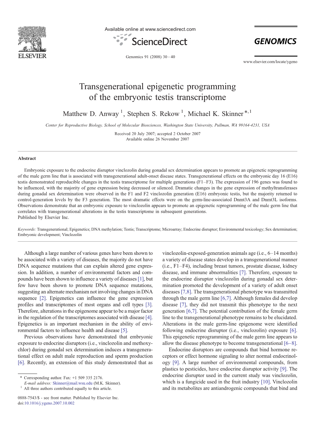 Transgenerational Epigenetic Programming of the Testis