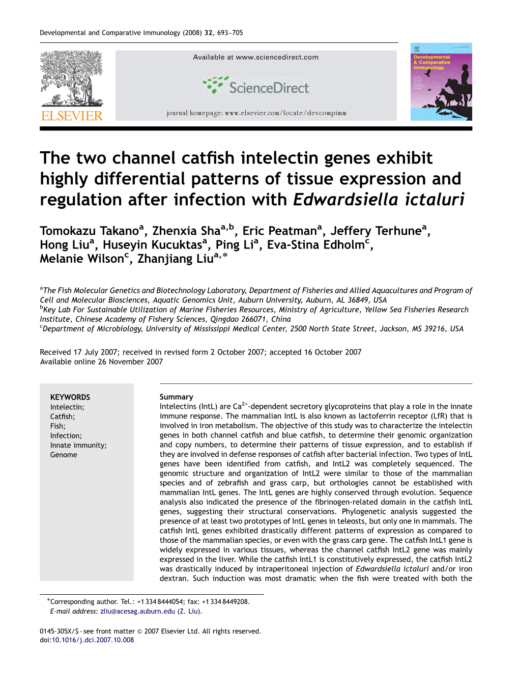 The Two Channel Catfish Intelectin Genes Exhibit Highly Differential