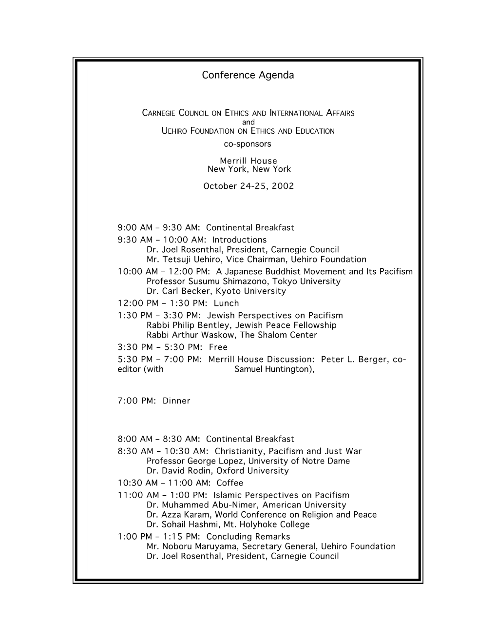 Conference Agenda