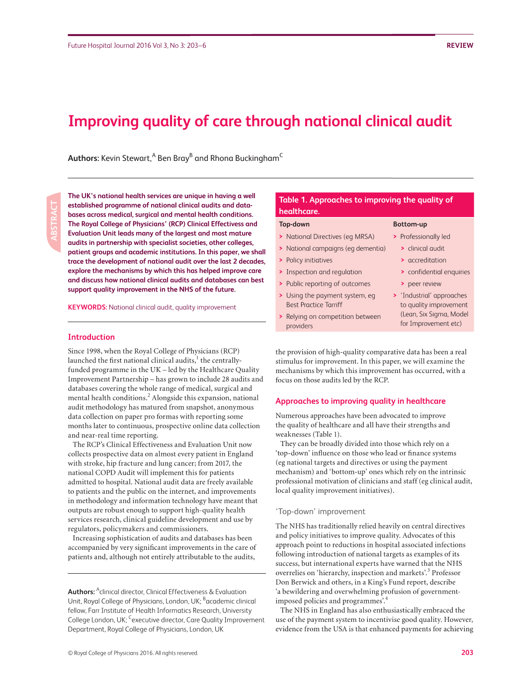 Improving Quality of Care Through National Clinical Audit