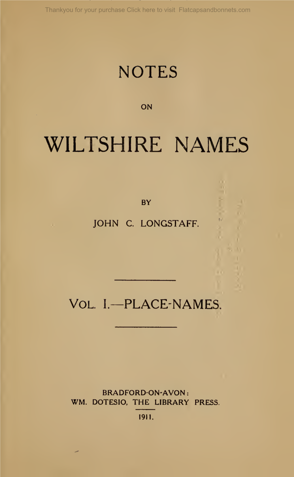 Notes on Wiltshire Names Set Forth No New