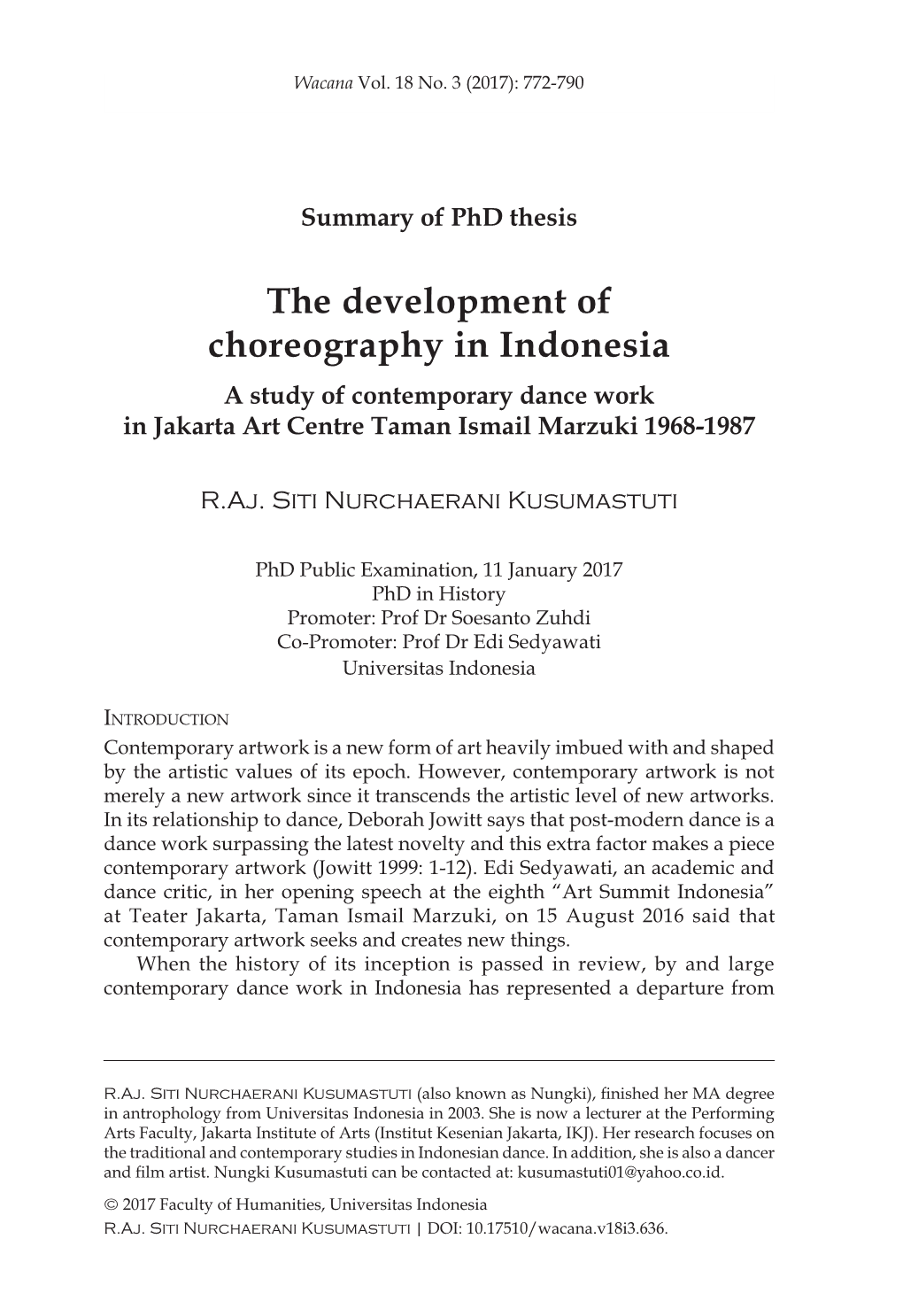 The Development of Choreography in Indonesia 773