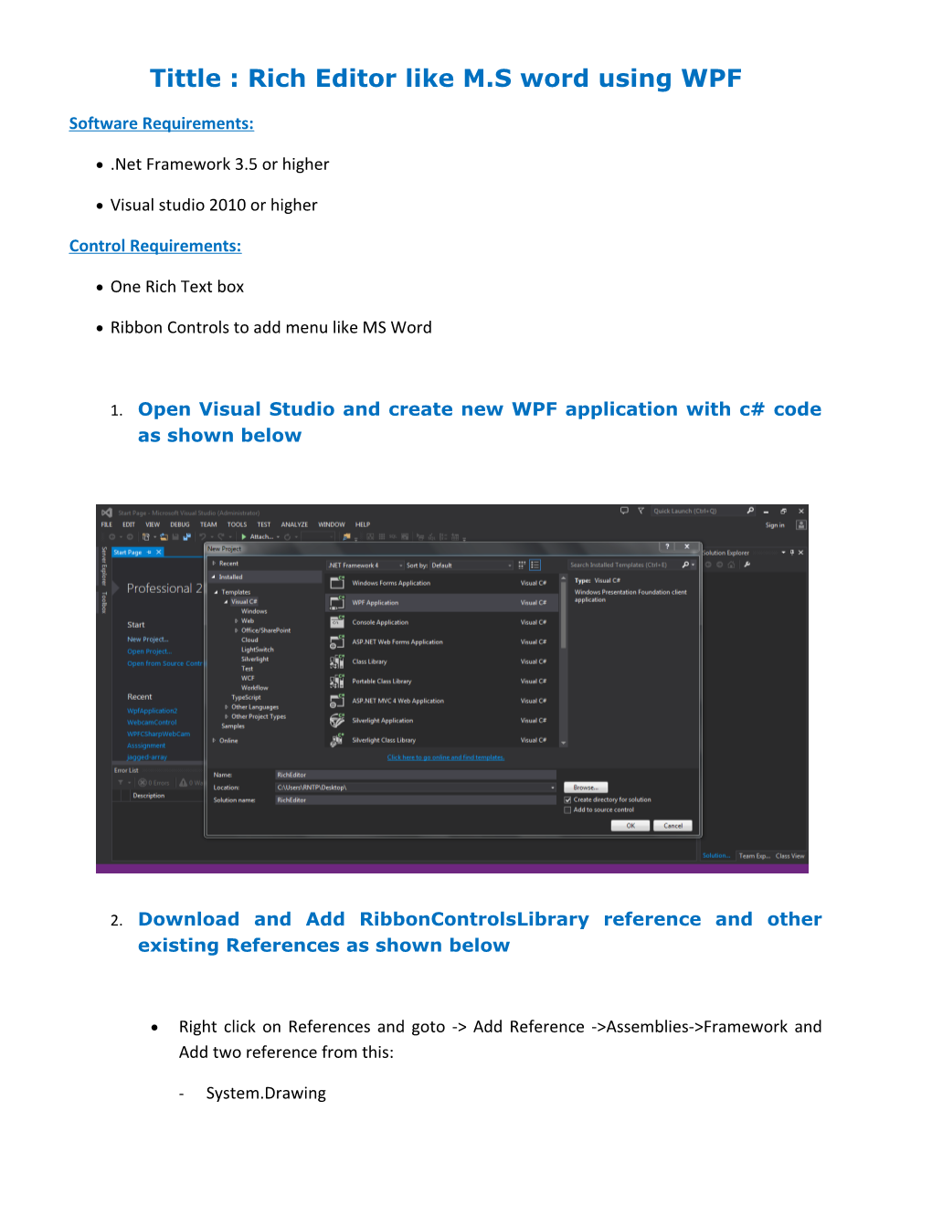 Tittle : Rich Editor Like M.S Word Using WPF