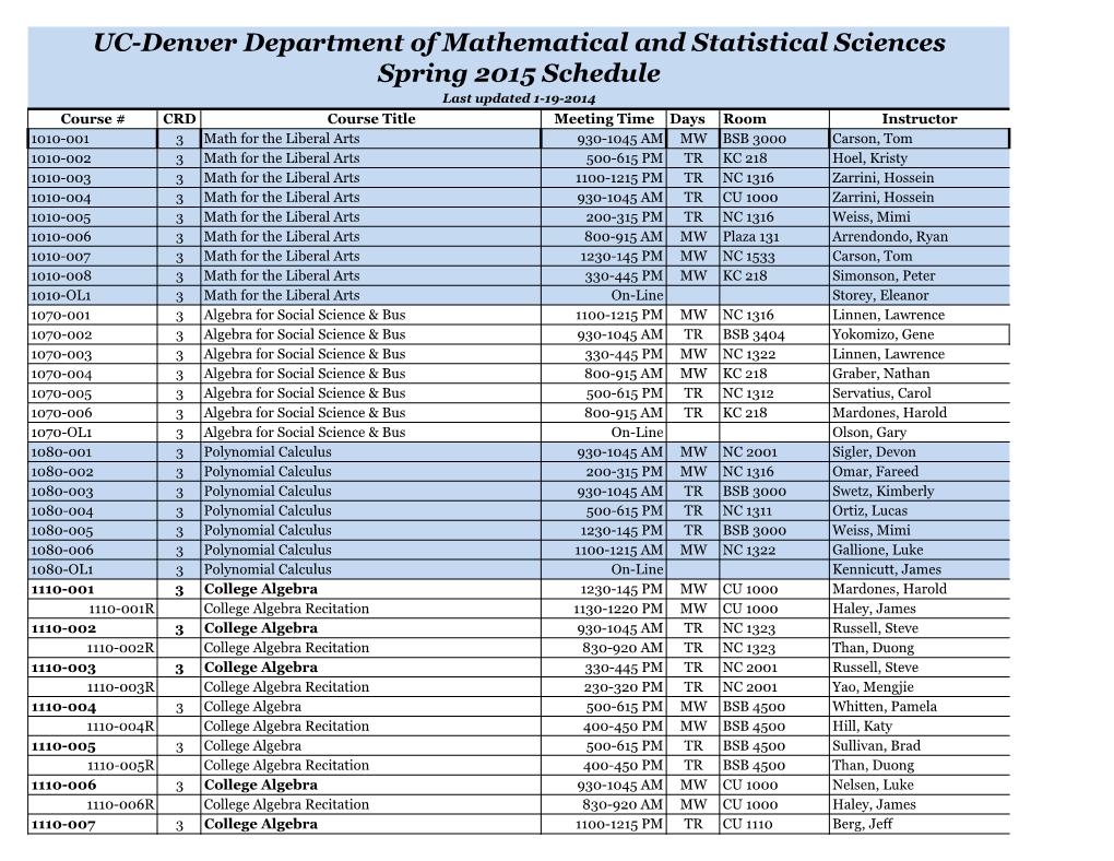 UC-Denver Department of Mathematical and Statistical