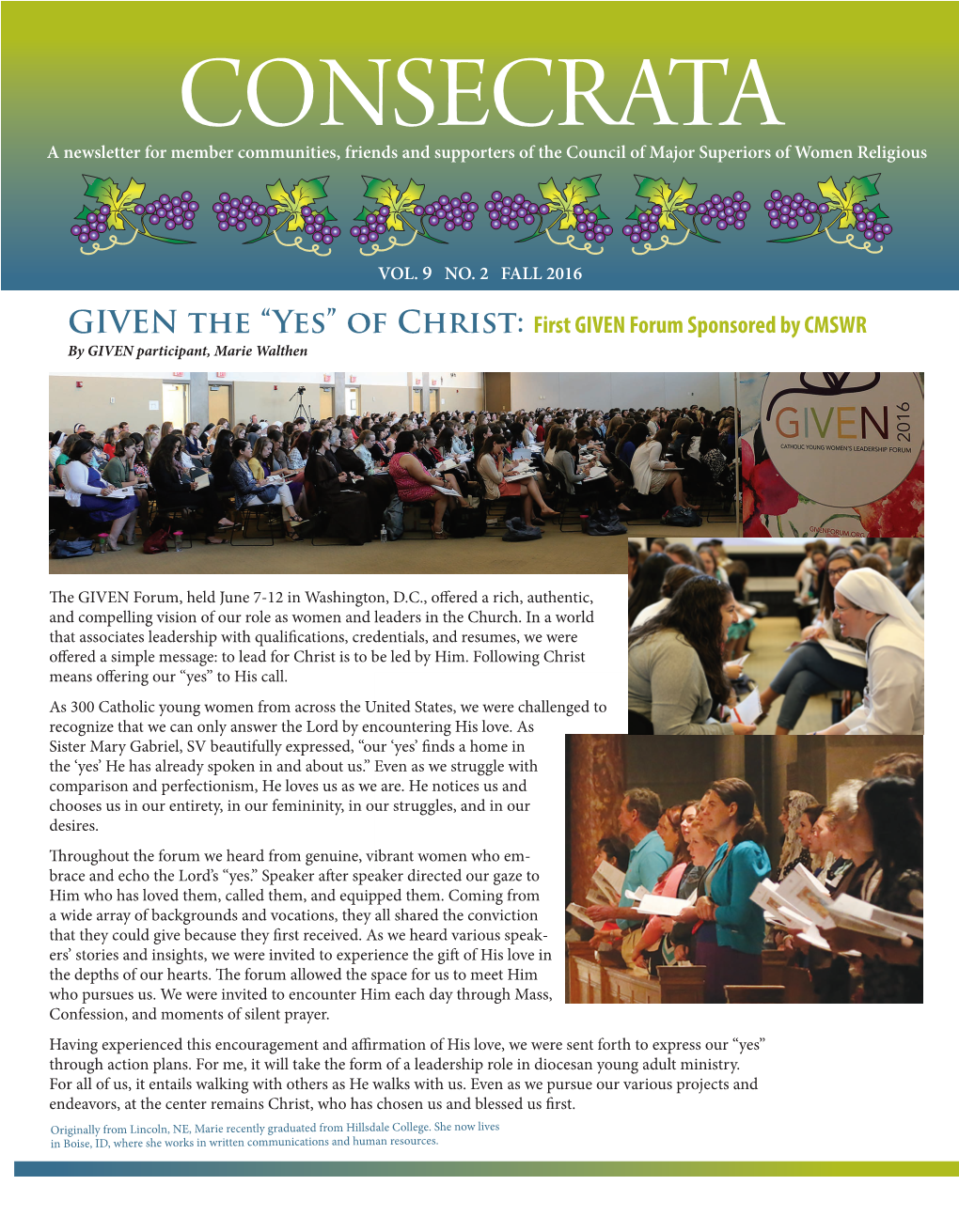 Of Christ: First GIVEN Forum Sponsored by CMSWR by GIVEN Participant, Marie Walthen