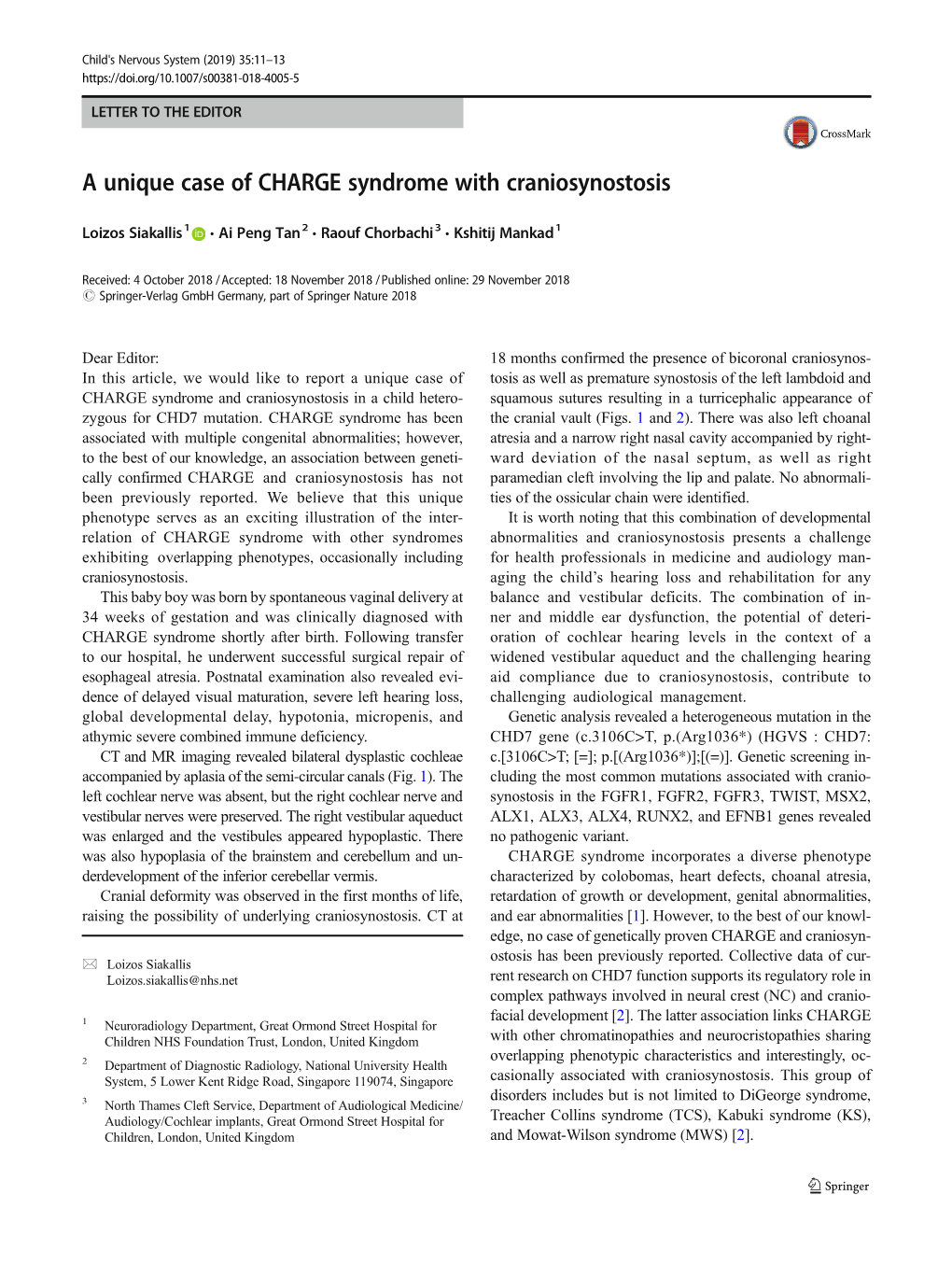 A Unique Case of CHARGE Syndrome with Craniosynostosis