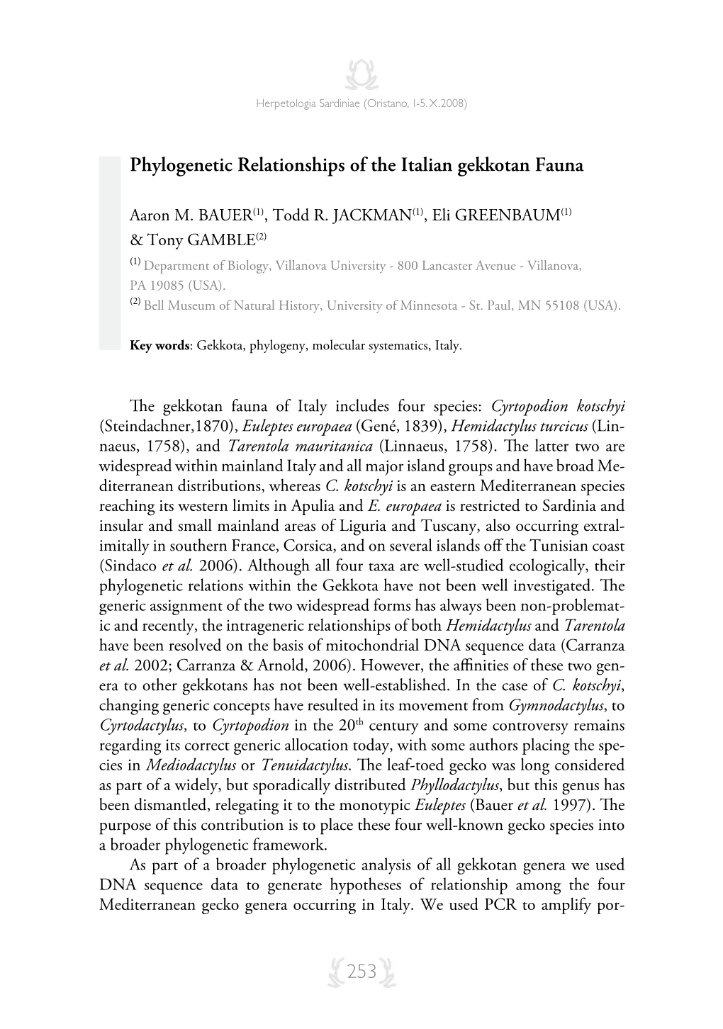 253 Phylogenetic Relationships of the Italian