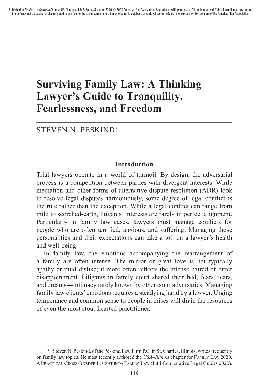 Surviving Family Law: a Thinking Lawyer’S Guide to Tranquility, Fearlessness, and Freedom