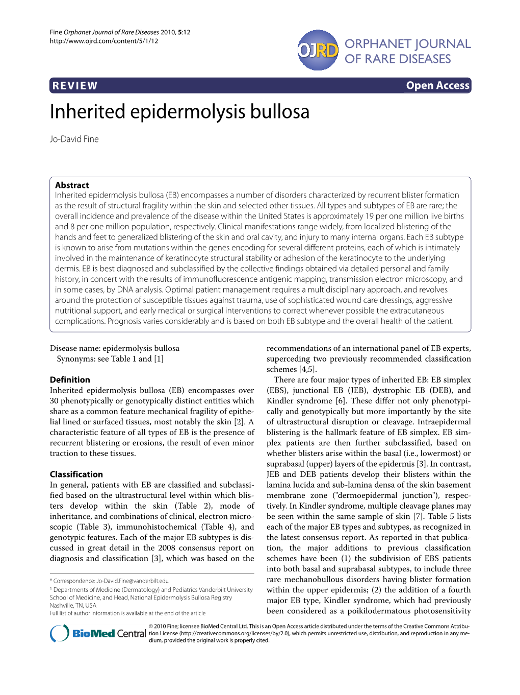 Inherited Epidermolysis Bullosa