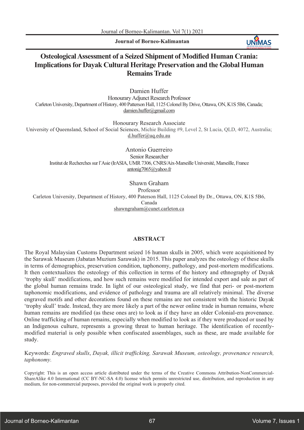 Osteological Assessment of a Seized Shipment of Modified Human Crania: Implications for Dayak Cultural Heritage Preservation and the Global Human Remains Trade