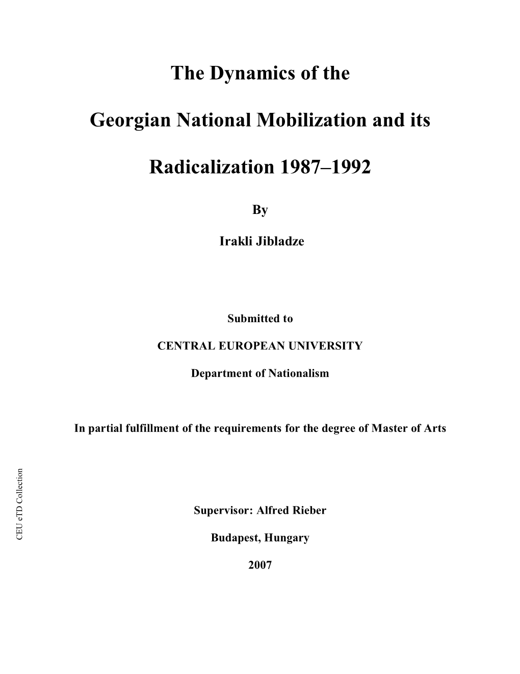 The Dynamics of the Georgian National Mobilization and Its