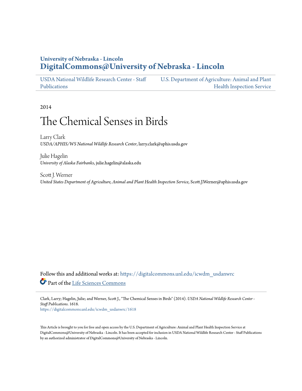 The Chemical Senses in Birds