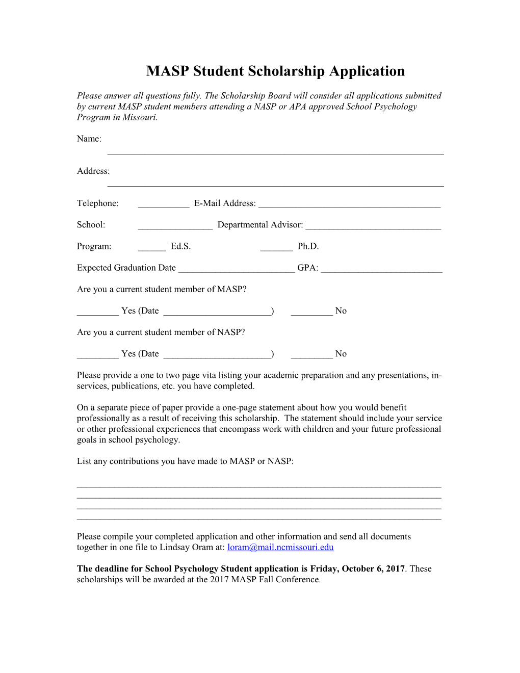 MASP Student Scholarship Application