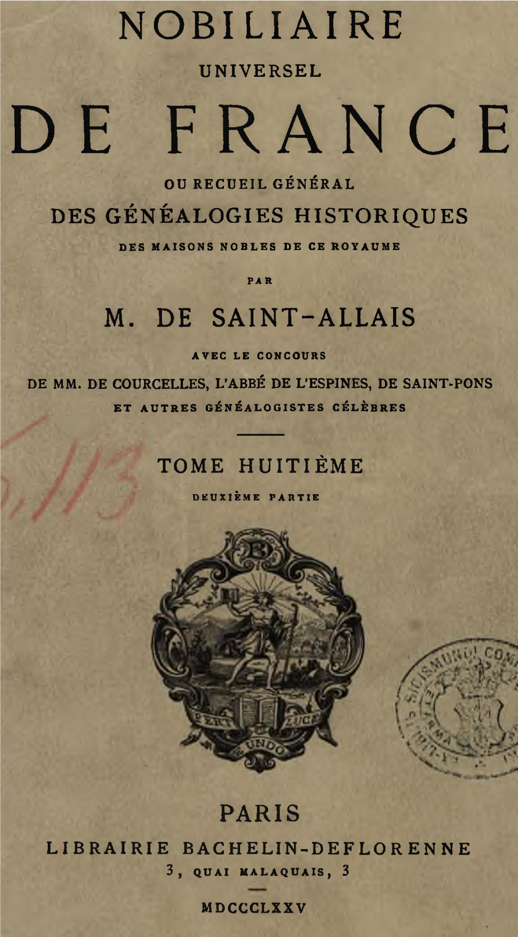 De France Ou Recueil Généra L Des Généalogies Historiques