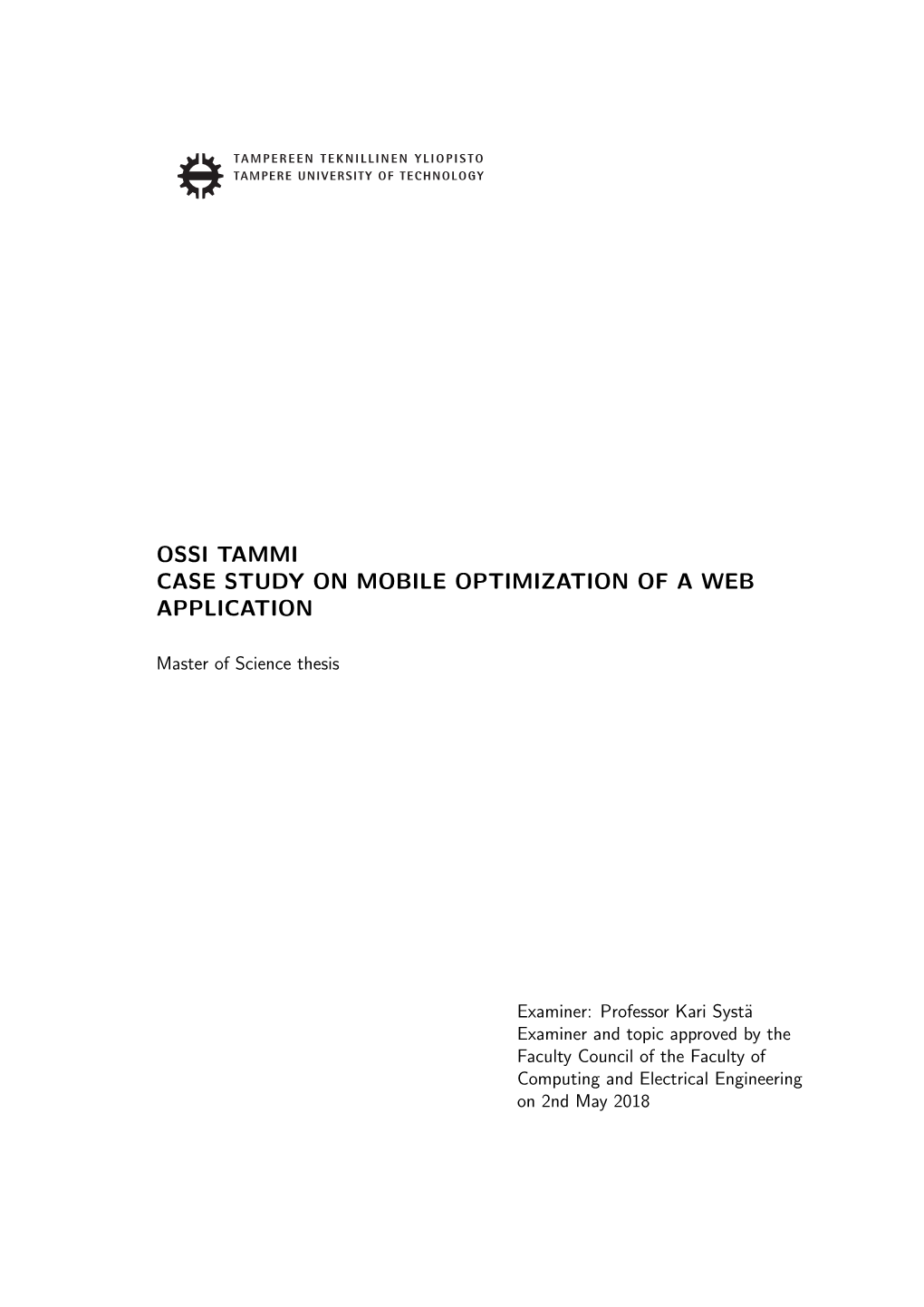 Ossi Tammi Case Study on Mobile Optimization of a Web Application