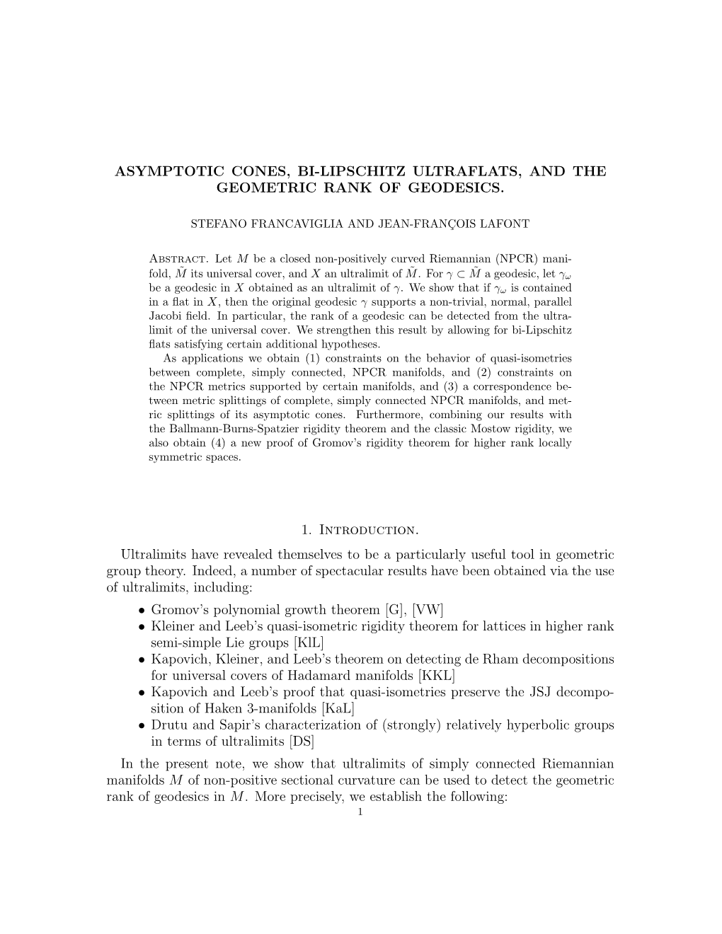 Asymptotic Cones, Bi-Lipschitz Ultraflats, and the Geometric Rank of Geodesics