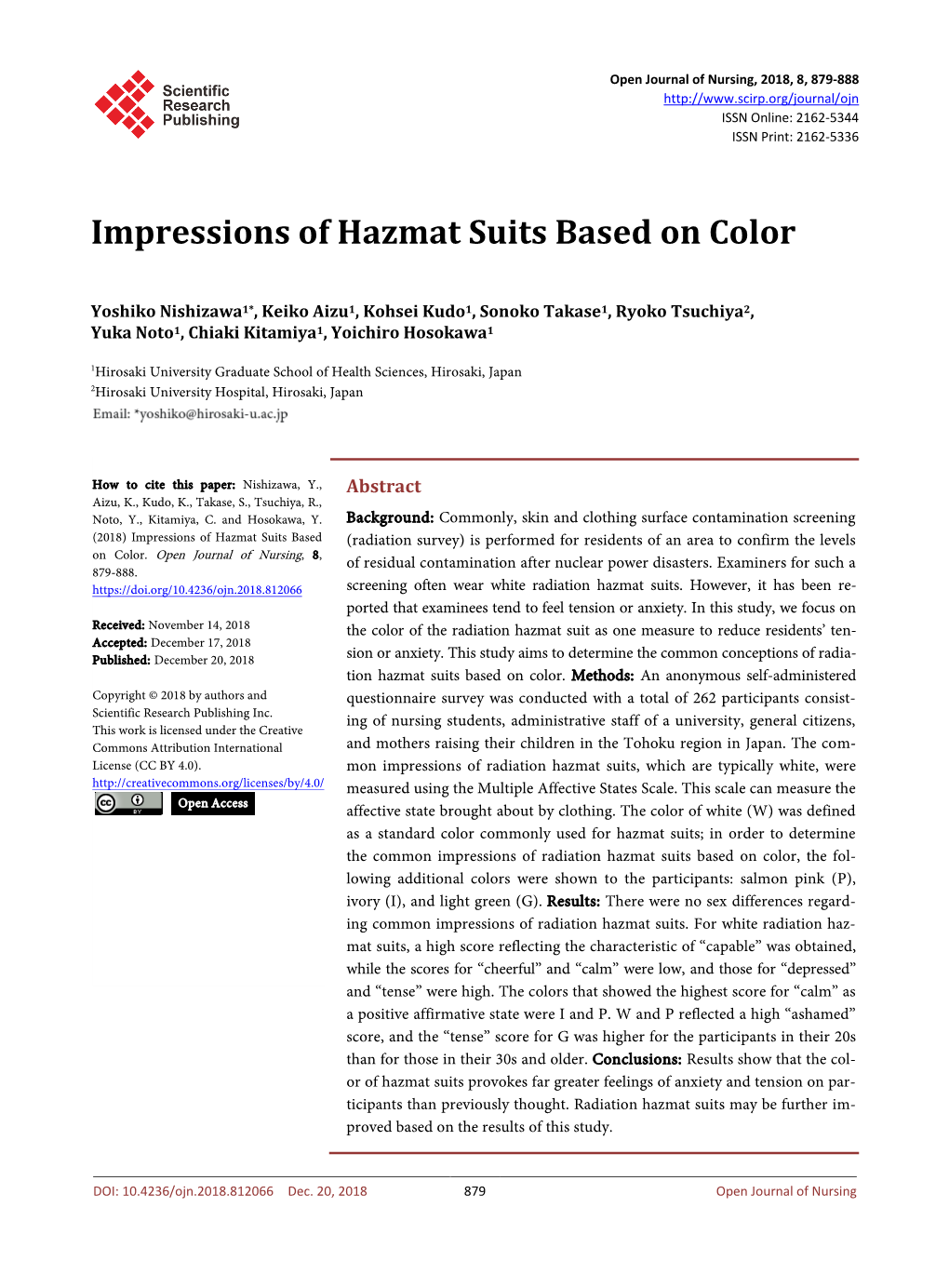 Impressions of Hazmat Suits Based on Color