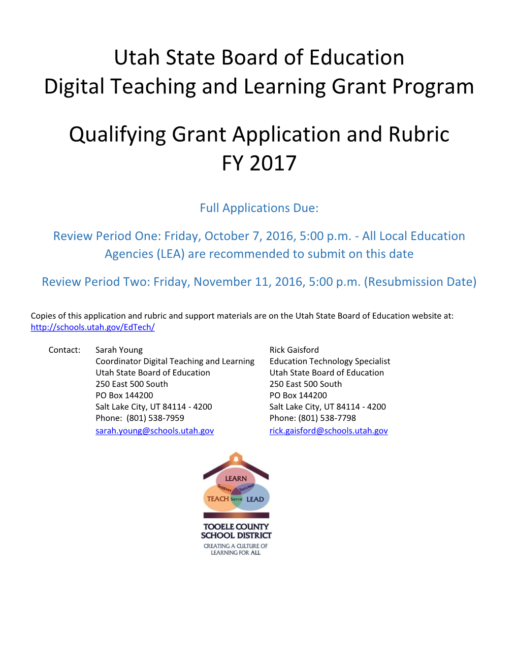 Utah State Board of Education Digital Teaching and Learning Grant Program