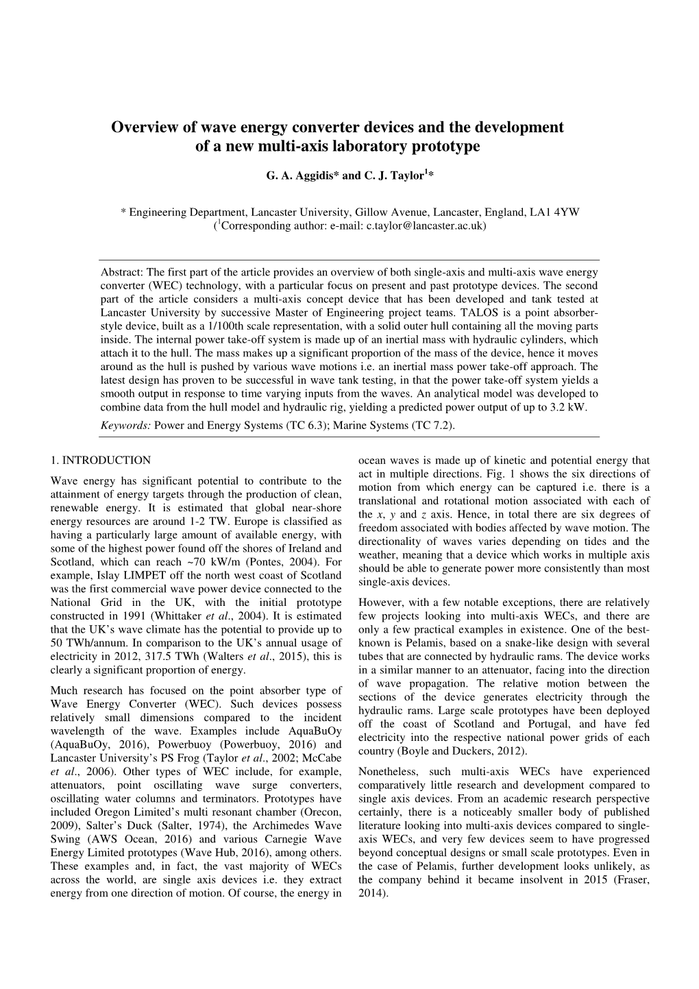 Overview of Wave Energy Converter Devices and the Development of a New Multi-Axis Laboratory Prototype