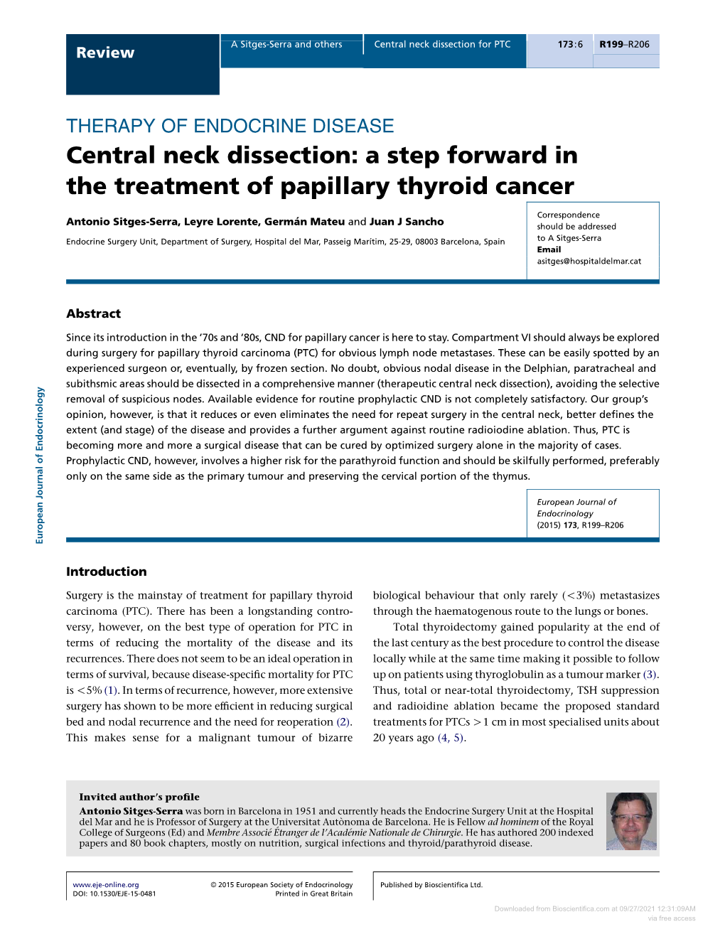 Central Neck Dissection for PTC 173:6 R199–R206 Review