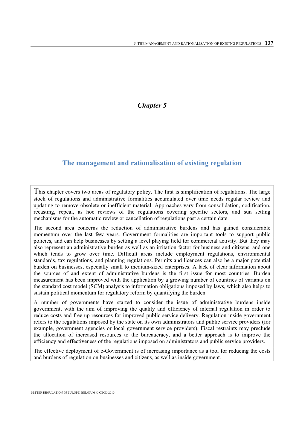 Chapter 5 the Management and Rationalisation of Existing Regulation